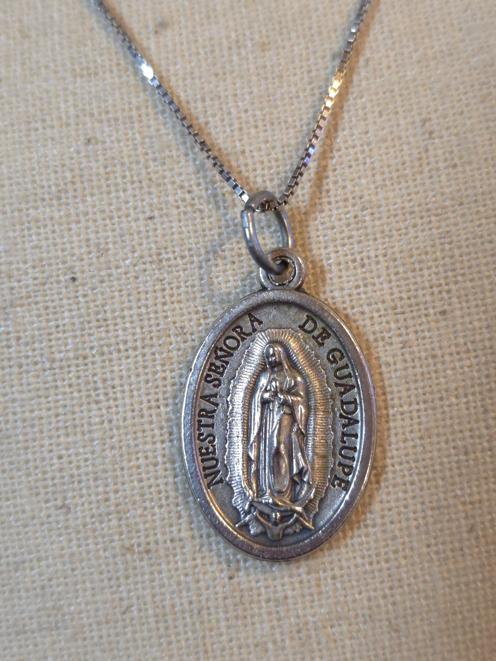 Nuestra Señora de Guadalupe 925 Sterling Silver Chain 8" & Medal Necklace